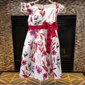 Floral White and Red Kids Dress